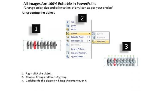 Rectilinear Flow 9 Circular Stages Draw Charts PowerPoint Templates