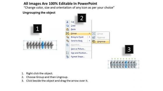 Rectilinear Flow 9 Circular Stages Flowchart PowerPoint Templates