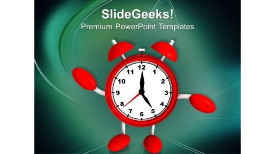Red Alarm Clock On Green Background PowerPoint Templates Ppt Backgrounds For Slides 0313
