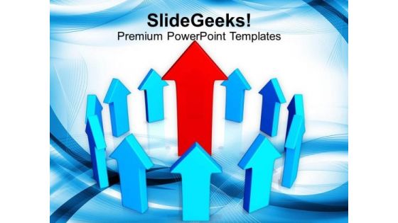 Red Arrow Leader Of Blue Arrows PowerPoint Templates Ppt Backgrounds For Slides 0213