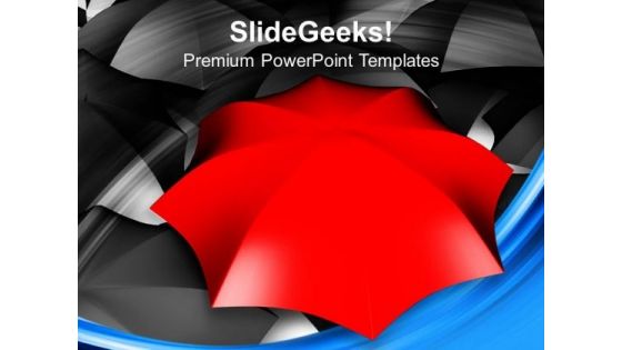 Red Umbrella Unique In Black Umbrellas PowerPoint Templates Ppt Backgrounds For Slides 0213