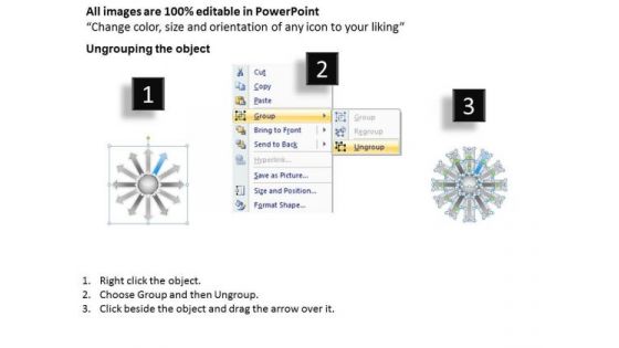 Regular Demonstration Of 12 Diverging Arrows Circular Chart PowerPoint Slides