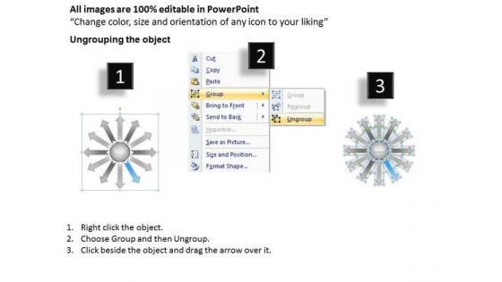 Regular Demonstration Of 12 Diverging Arrows Circular Process Diagram PowerPoint Templates
