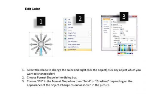 Regular Demonstration Of 12 Diverging Arrows Circular Spoke Network PowerPoint Slides