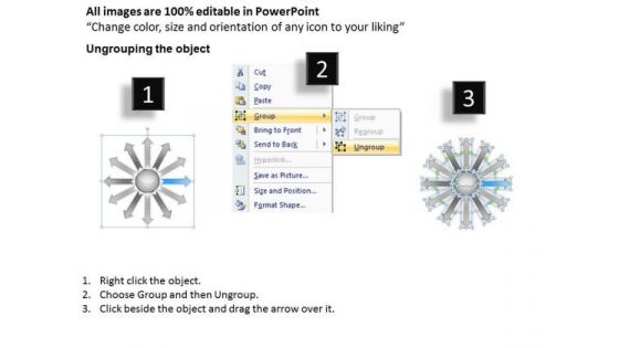 Regular Demonstration Of 12 Diverging Arrows Cycle Layout Process PowerPoint Templates