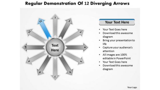 Regular Demonstration Of 12 Diverging Arrows Target Chart PowerPoint Templates