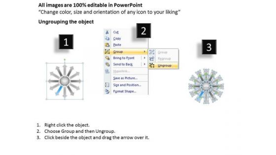 Regular Demonstration Of 12 Diverging Arrows Target Process PowerPoint Templates