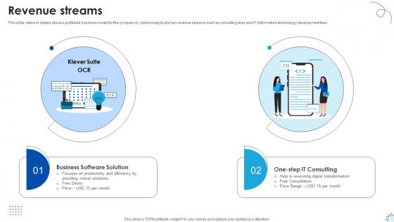 Revenue Streams Technology Solutions Provider Investor Funding Elevator Pitch Deck