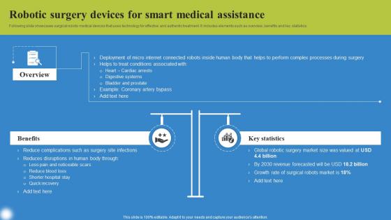 Robotic Surgery Devices For Smart Deploying IoT Solutions For Enhanced Healthcare Infographics Pdf