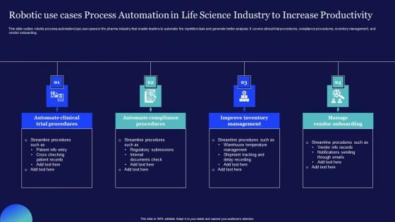 Robotic Use Cases Process Automation In Life Science Industry To Increase Productivity Designs Pdf