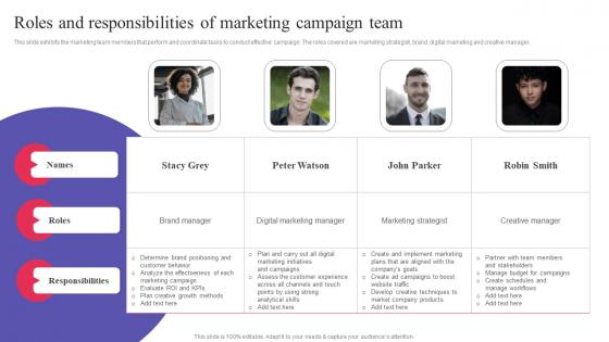 Roles And Responsibilities Of Marketing Campaign Digital Promotional Campaign Professional Pdf