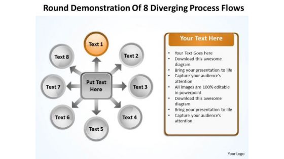 Round Demonstration Of 8 Diverging Process Flows Circular Arrow PowerPoint Slides