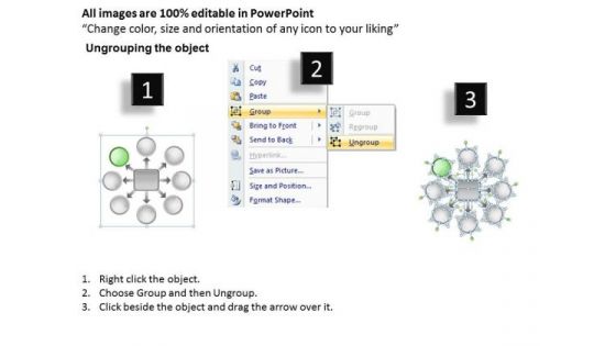 Round Demonstration Of 8 Diverging Process Flows Circular Spoke Network PowerPoint Templates