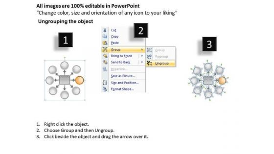 Round Demonstration Of 8 Diverging Process Flows Target Diagram PowerPoint Slides
