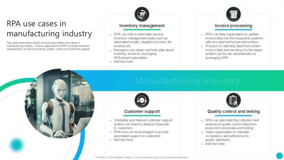 RPA Use Cases In Manufacturing Industry PPT Slide AI SS V