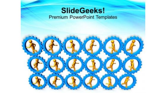 Running Persons In Blue Gears PowerPoint Templates Ppt Backgrounds For Slides 0113