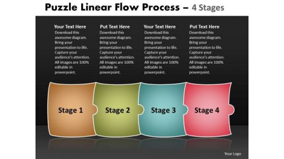 Sales Diagram Puzzle Linear Flow Process 4 Stages Business Framework Model