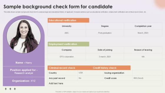 Sample Background Check Form For Candidate Workforce Procurement And Aptitude Evaluation Ppt Presentation