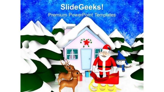 Santa Claus With Reindeer Christmas Eve PowerPoint Templates Ppt Backgrounds For Slides 1212