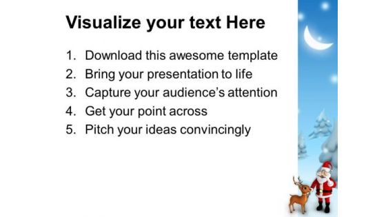 Santa Clause With Reindeer Night Theme PowerPoint Templates Ppt Backgrounds For Slides 0413