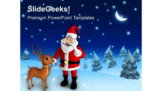 Santa Clause With Reindeer Night Theme PowerPoint Templates Ppt Backgrounds For Slides 0413