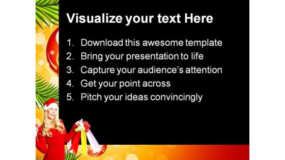Santa Girl With Shopping Bags Festival PowerPoint Themes And PowerPoint Slides 0411