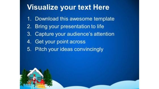 Santa Outside House With 2 Gifts PowerPoint Templates Ppt Backgrounds For Slides 1212