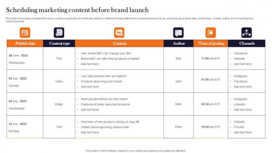 Scheduling Marketing Content Before Brand Launch Product Advertising And Positioning Ideas Pdf