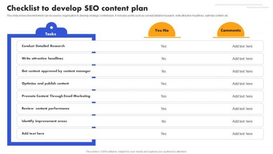SEO Strategy To Improve ROI Checklist To Develop SEO Content Plan Strategy SS V
