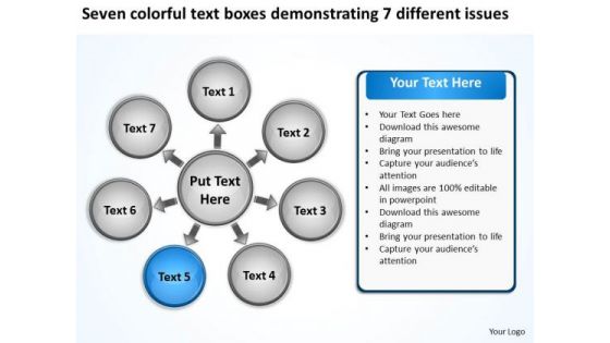 Seven Colorful Text Boxes Demonstrating 7 Different Issues Circular Gear Network PowerPoint Slides
