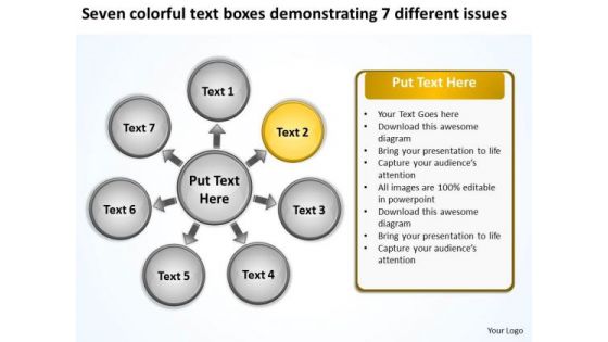 Seven Colorful Text Boxes Demonstrating 7 Different Issues Gear Network PowerPoint Slides