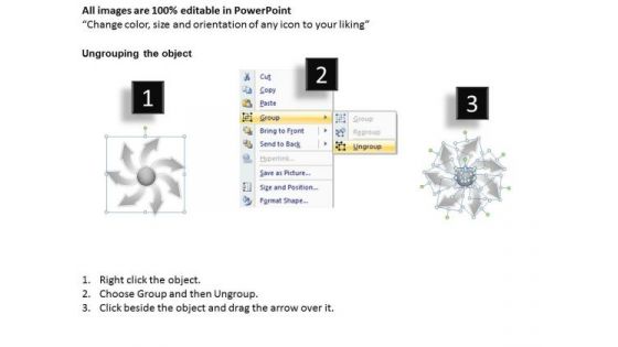 Seven Diverging Steps To Perform A Circular Task Motion Chart PowerPoint Slides