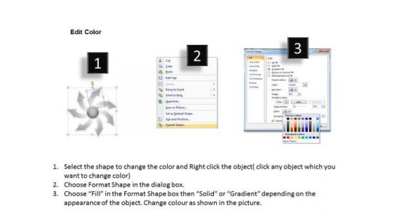 Seven Diverging Steps To Perform A Circular Task Motion Chart PowerPoint Slides