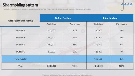 Shareholding Pattern Footwear Company Funding Elevator Pitch Deck Sample Pdf