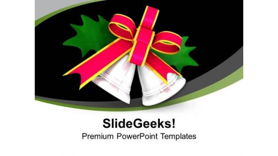 Silver Bells With Pink Ribbon And Green Leaf PowerPoint Templates Ppt Backgrounds For Slides 0113