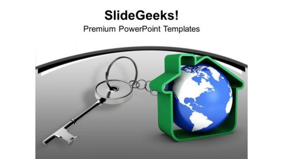 Silver Key Attached With Globe Security PowerPoint Templates Ppt Backgrounds For Slides 0213
