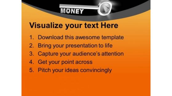 Silver Key Money Man Standing With Gold Coins PowerPoint Templates Ppt Backgrounds For Slides 0313