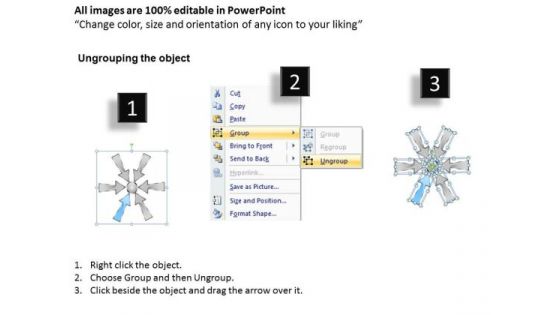 Six Coverging Arrow For Process To Carried Out Circular Chart PowerPoint Slides