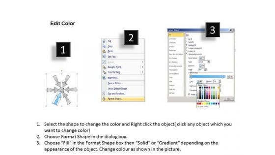 Six Coverging Arrow For Process To Carried Out Circular Chart PowerPoint Slides