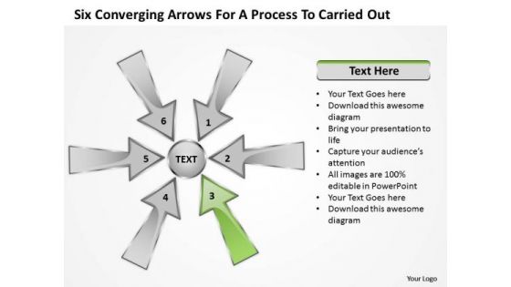 Six Coverging Arrows For Process To Carried Out Circular Chart PowerPoint Slide