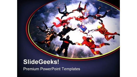 Sky Diving Teamwork PowerPoint Template 0610