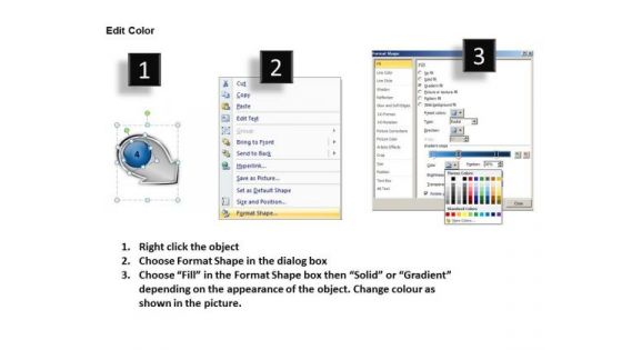 Sloping Circle Arrows Process 4 Create Flow Charts PowerPoint Slides
