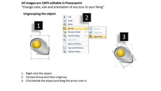 Sloping Circle Arrows Process 4 Production Flow Charts PowerPoint Templates
