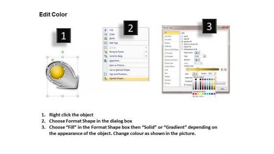 Sloping Circle Arrows Process 4 Production Flow Charts PowerPoint Templates