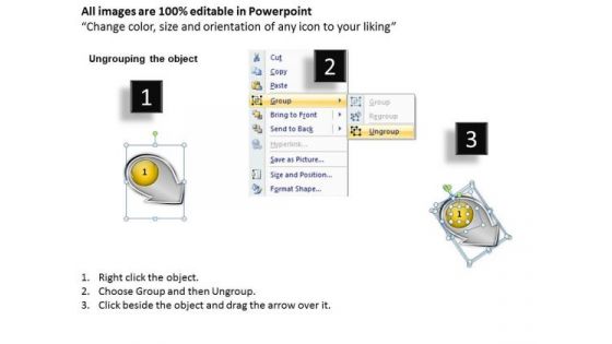 Sloping Circle Arrows Process 4 System Flow Charts PowerPoint Slides