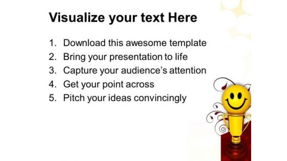 Smiley Trophy For Winner Success PowerPoint Templates And PowerPoint Themes 0912