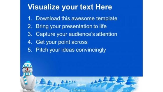 Smiling Snowman On Snowflakes Background PowerPoint Templates Ppt Backgrounds For Slides 1112