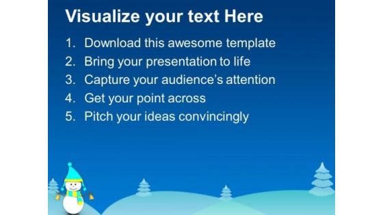 Smiling Snowman On Winter Background PowerPoint Templates Ppt Backgrounds For Slides 1212