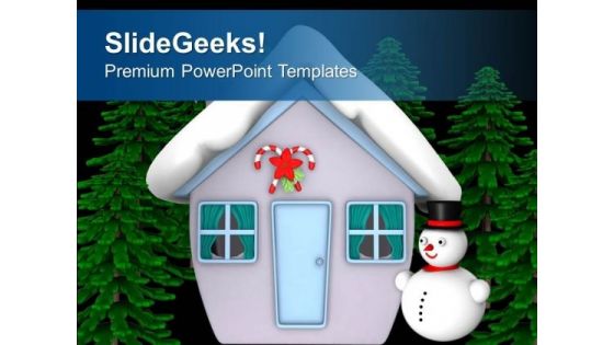 Snow Man Hut With Trees PowerPoint Templates Ppt Backgrounds For Slides 0413