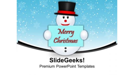 Snowman Holding Postcard Christmas PowerPoint Templates Ppt Backgrounds For Slides 0113